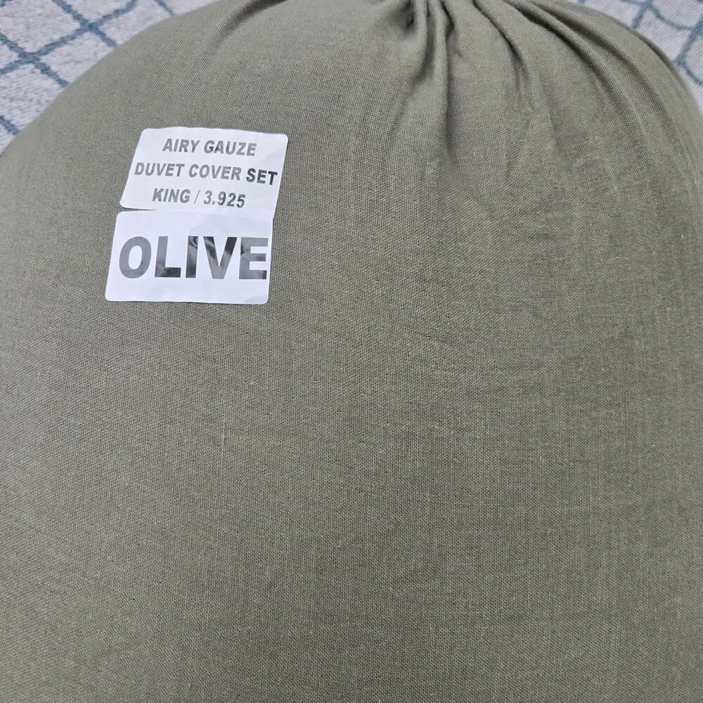 Quince Organic Cotton Gauze Airy Duvet Cover 3Pc Set King Cal King Olive Green